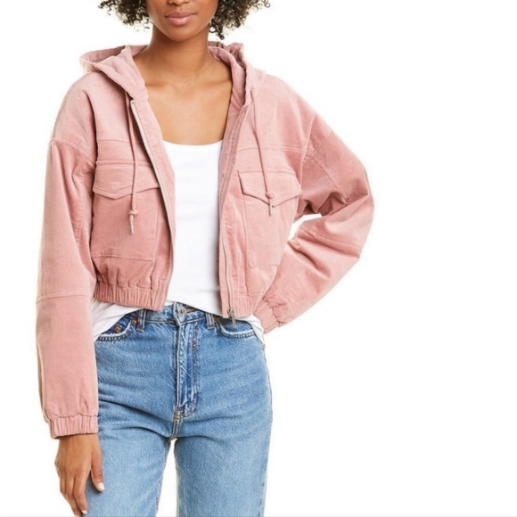 Avec Les Filles Cropped Corduroy Jacket Pink Hooded Jacket Women's